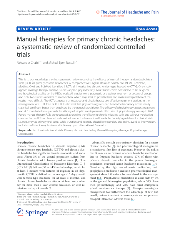 (PDF) Manual therapies for primary chronic headaches a systematic