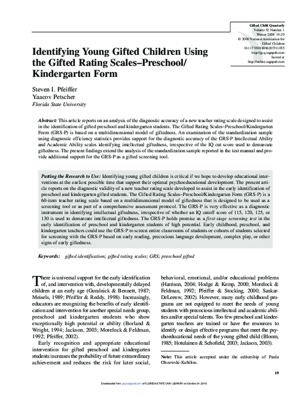 (PDF) Identifying Young Gifted Children Using the Gifted Rating Scales