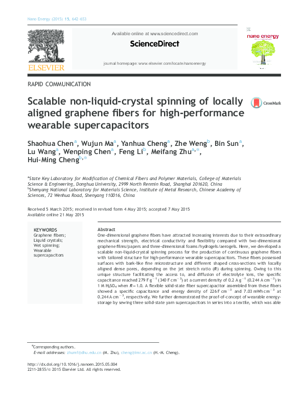 Pdf High Performance Multifunctional Graphene Yarns Toward Wearable