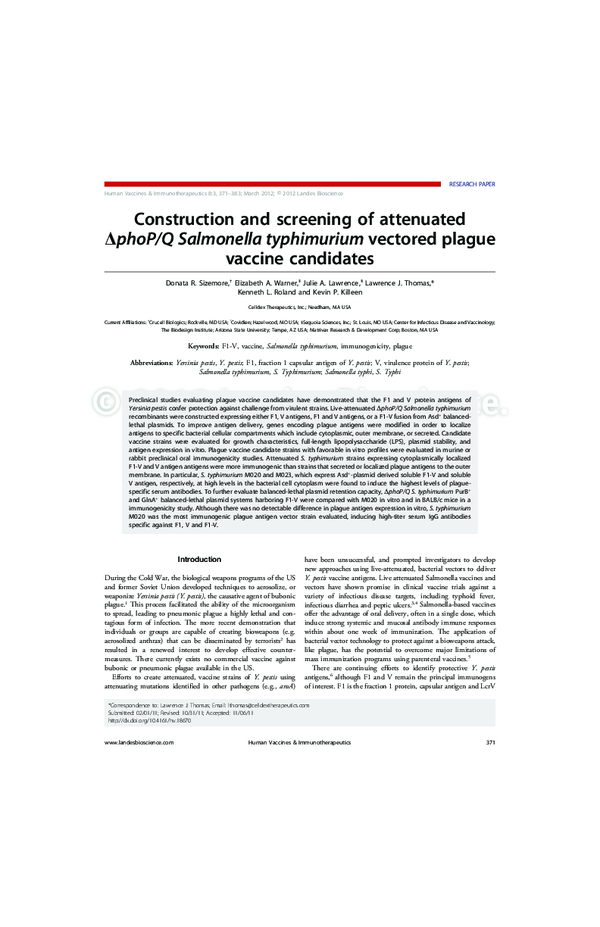 (PDF) Construction and screening of attenuated Δ phoP/Q Salmonella ...