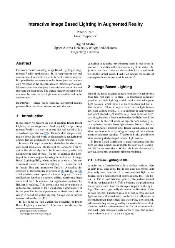 (PDF) Interactive image based lighting in augmented reality
