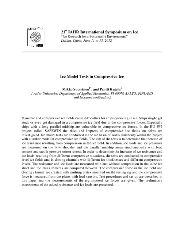 Ice model tests in compressive ice