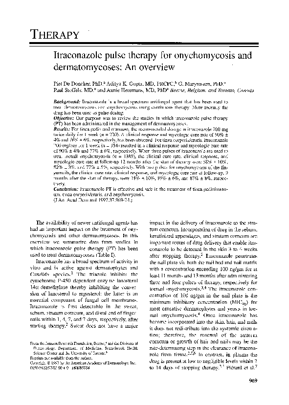 (PDF) Itraconazole pulse therapy for onychomycosis and dermatomycoses