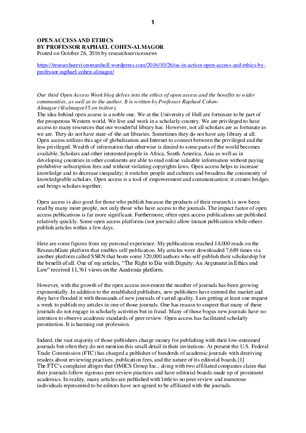 (PDF) OPEN ACCESS AND ETHICS