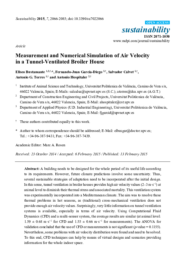 (PDF) Measurement and Numerical Simulation of Air Velocity in a Tunnel ...