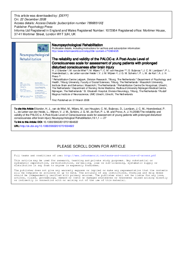 (PDF) The reliability and validity of the PALOCs A PostAcute Level