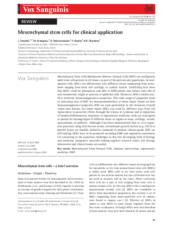 (PDF) Mesenchymal stem cells for clinical application