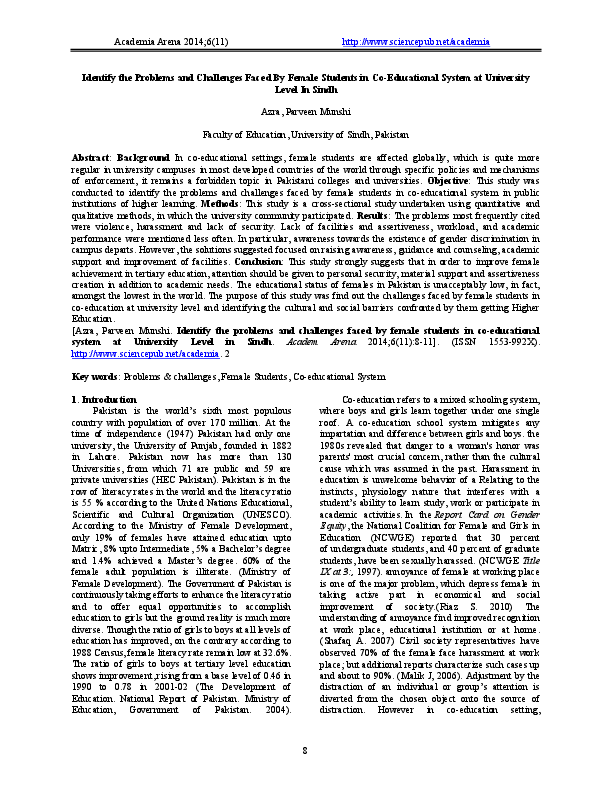(PDF) Identify the Problems and Challenges Faced By Female Students in ...