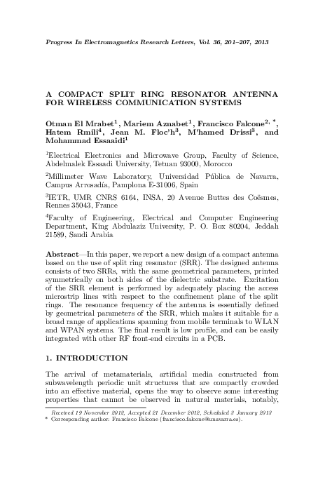(PDF) A Compact Split Ring Resonator Antenna for Wireless Communication ...