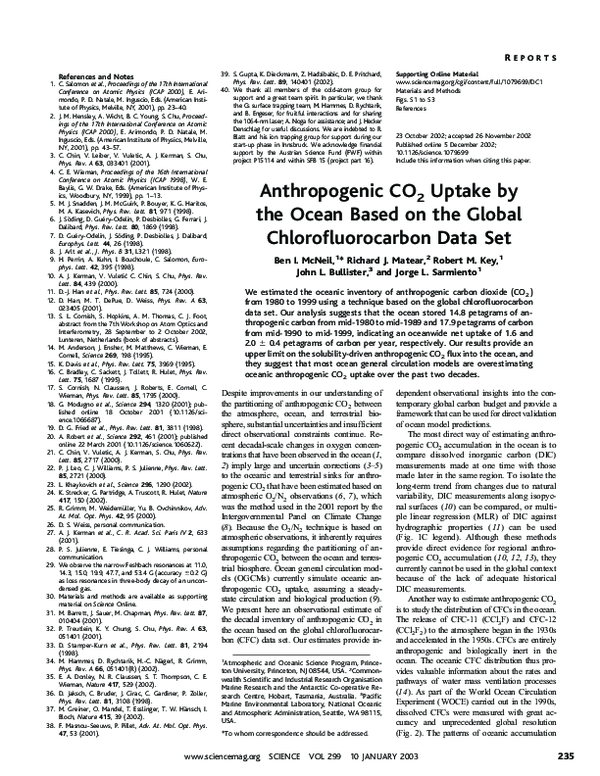 (PDF) Anthropogenic CO 2 Uptake by the Ocean Based on the Global ...
