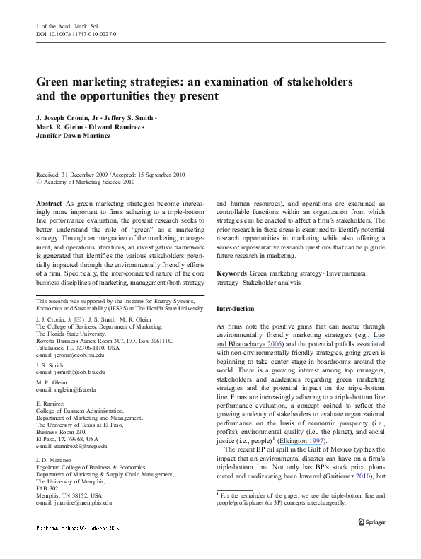 Pdf Green Marketing Strategies An Examination Of Stakeholders And The Opportunities They Present Edward Ramirez Academia Edu