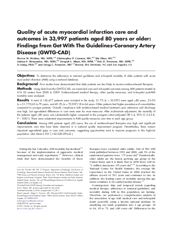 (PDF) Quality of acute myocardial infarction care and outcomes in ...
