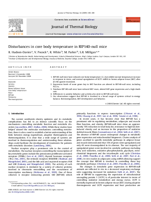 (PDF) Disturbances in core body temperature in RIP140-null mice