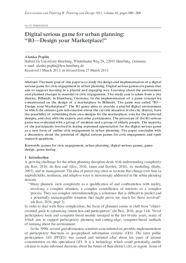 (PDF) Digital serious game for urban planning: B3 - Design your ...