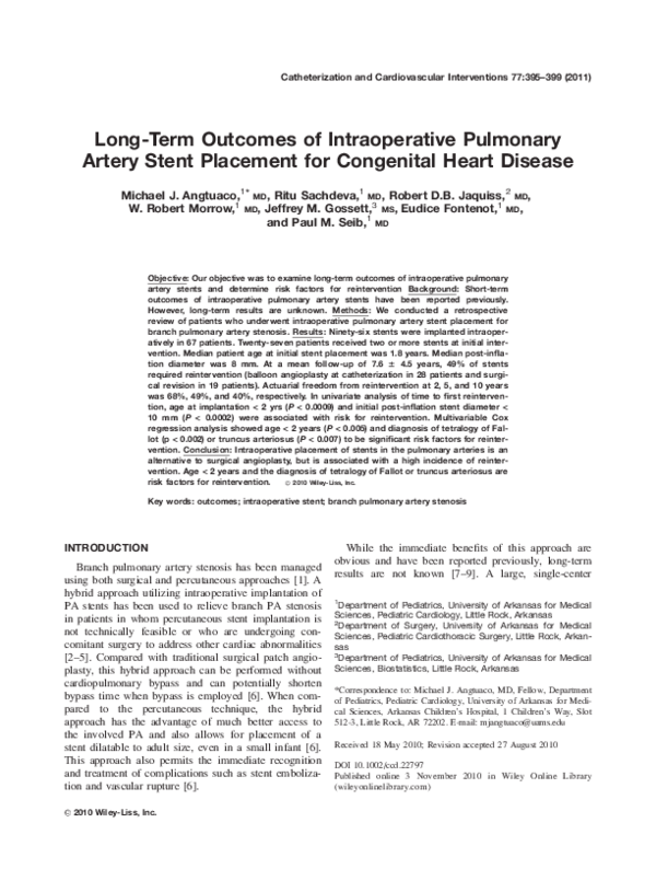 (PDF) Long-term outcomes of intraoperative pulmonary artery stent ...