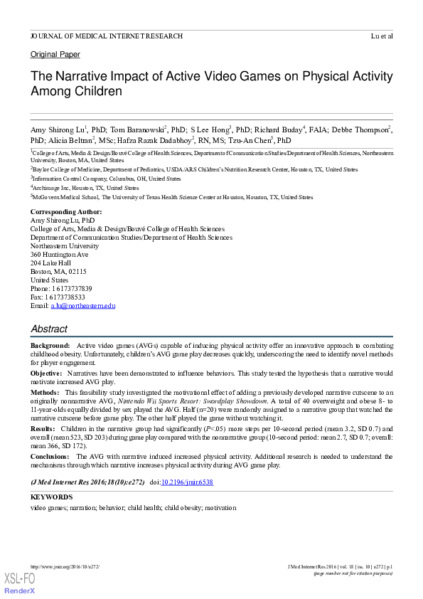 (PDF) The Narrative Impact of Active Video Games on Physical Activity ...