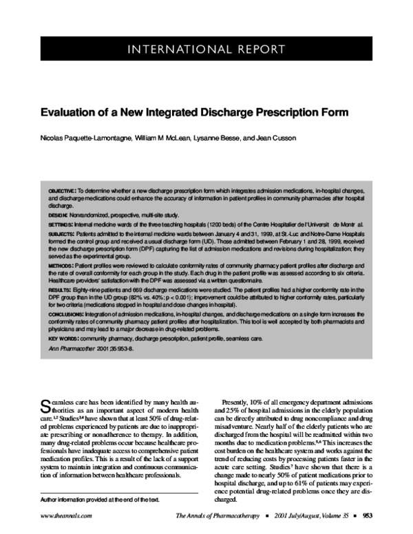 (PDF) Evaluation of a New Integrated Discharge Prescription Form