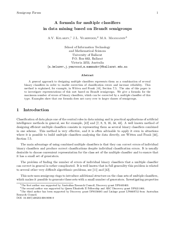 (PDF) A formula for multiple classifiers in data mining based on Brandt ...