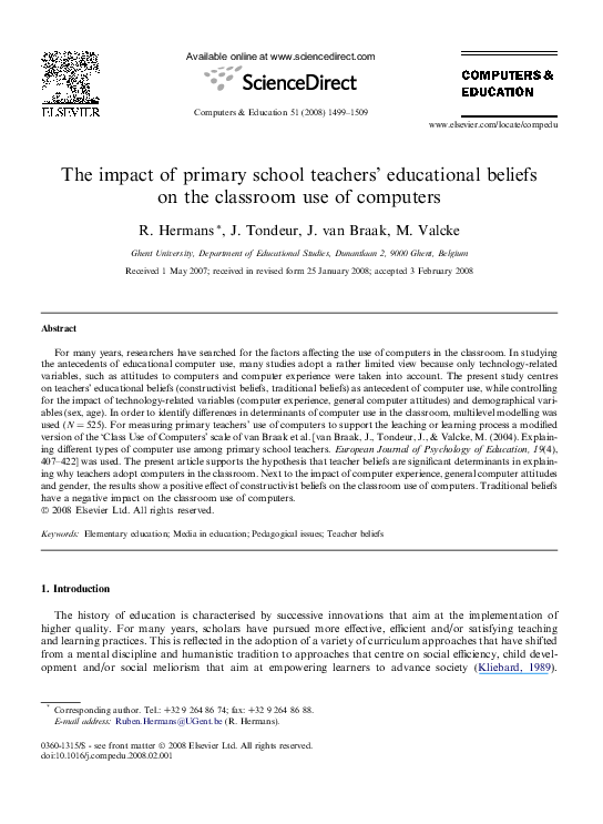 (PDF) The impact of primary school teachers' educational beliefs on the ...