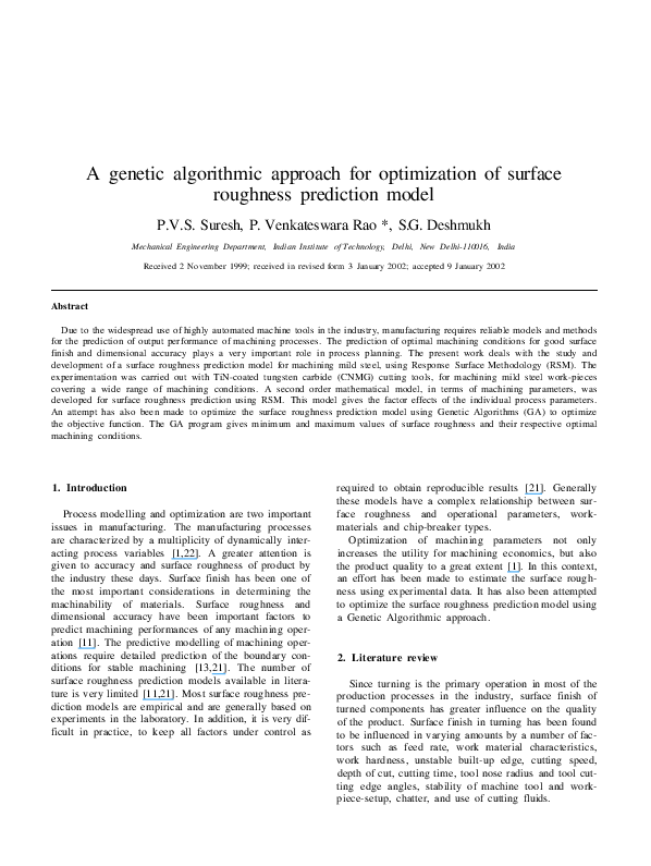 (PDF) A genetic algorithmic approach for optimization of surface ...