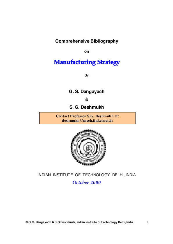 (PDF) Manufacturing strategy : Literature review and some issues
