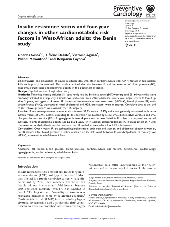 (PDF) Insulin resistance status and four-year changes in other ...