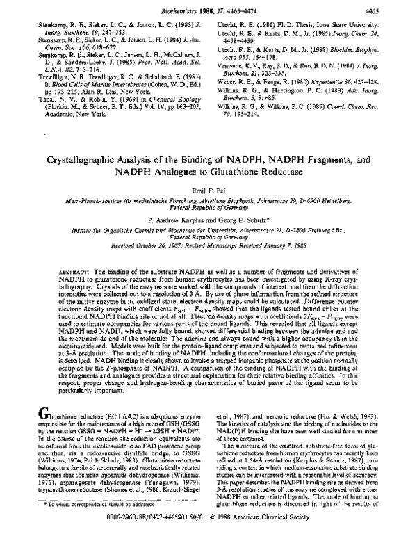 (PDF) Crystallographic analysis of the binding of NADPH, NADPH ...