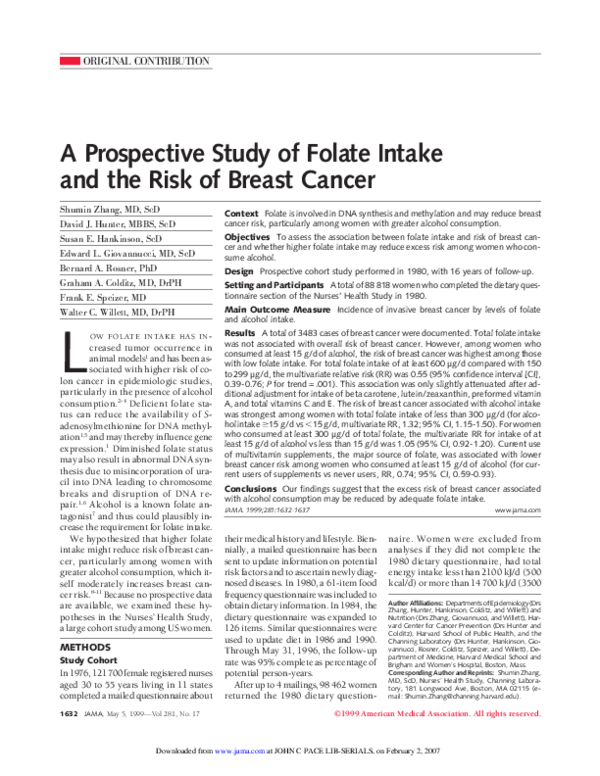 (PDF) A Prospective Study of Folate Intake and the Risk of Breast Cancer