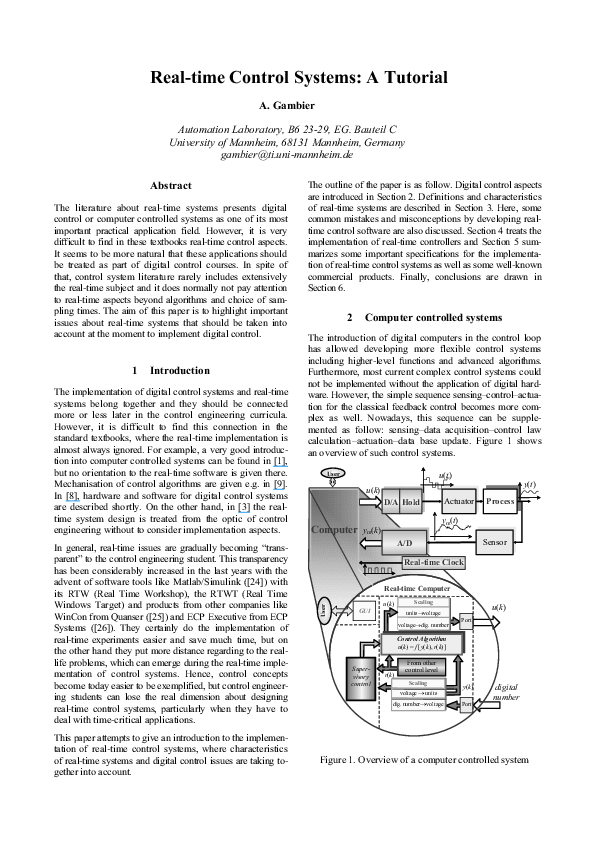 (PDF) Real-time control systems: a tutorial