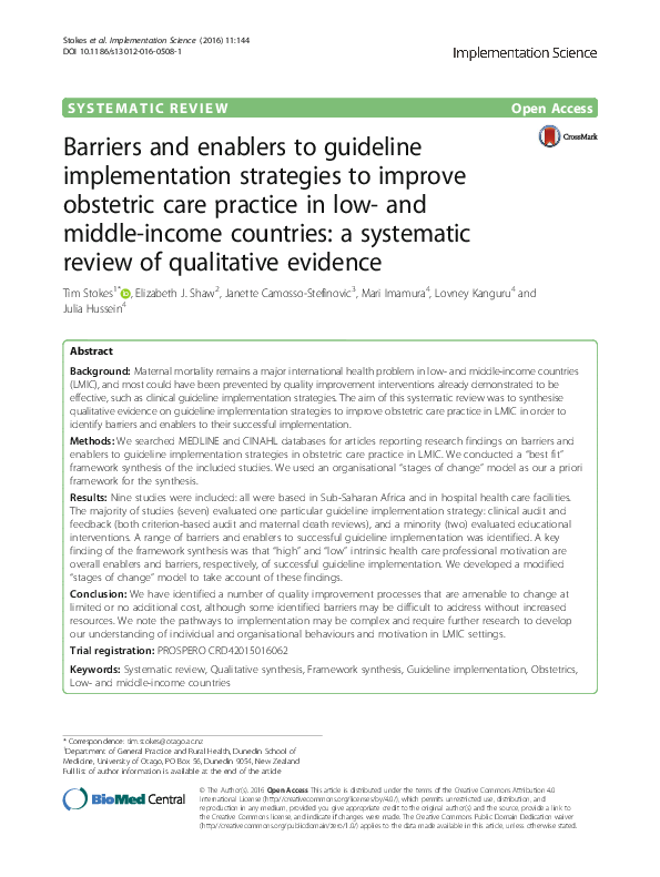 (PDF) Barriers and enablers to guideline implementation strategies to ...