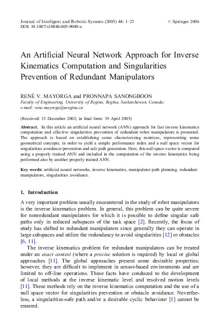 (PDF) An Artificial Neural Network Approach for Inverse Kinematics ...
