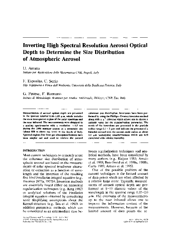 (PDF) Inverting High Spectral Resolution Aerosol Optical Depth to ...