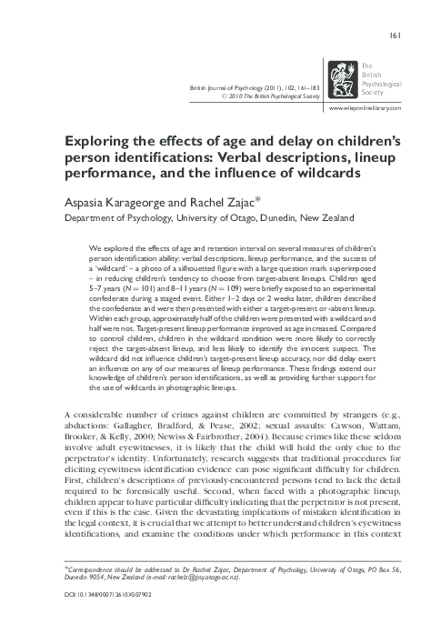 (PDF) Exploring the effects of age and delay on children's person ...