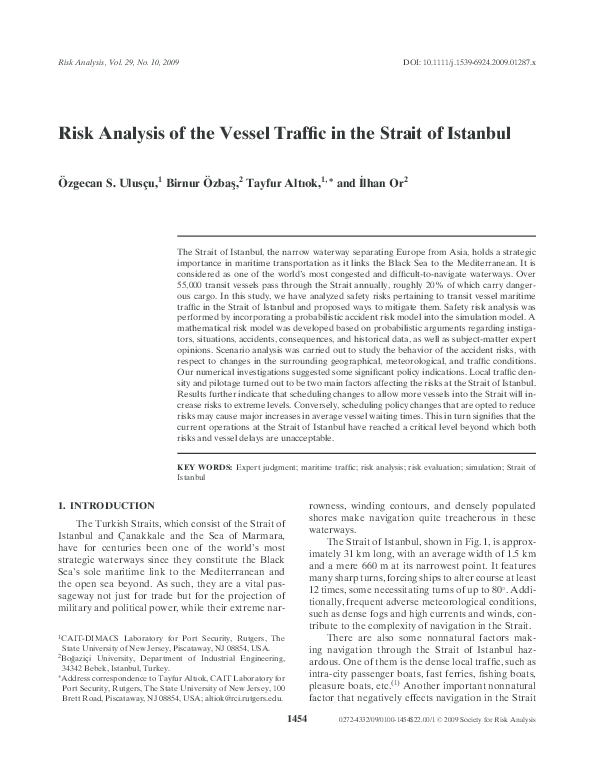 (PDF) Risk Analysis of the Vessel Traffic in the Strait of Istanbul