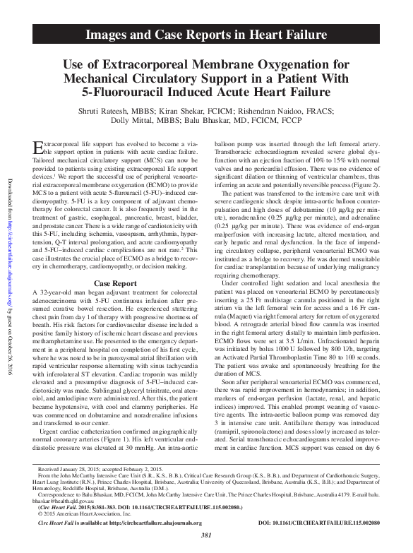 (PDF) Use of Extracorporeal Membrane Oxygenation for Mechanical ...