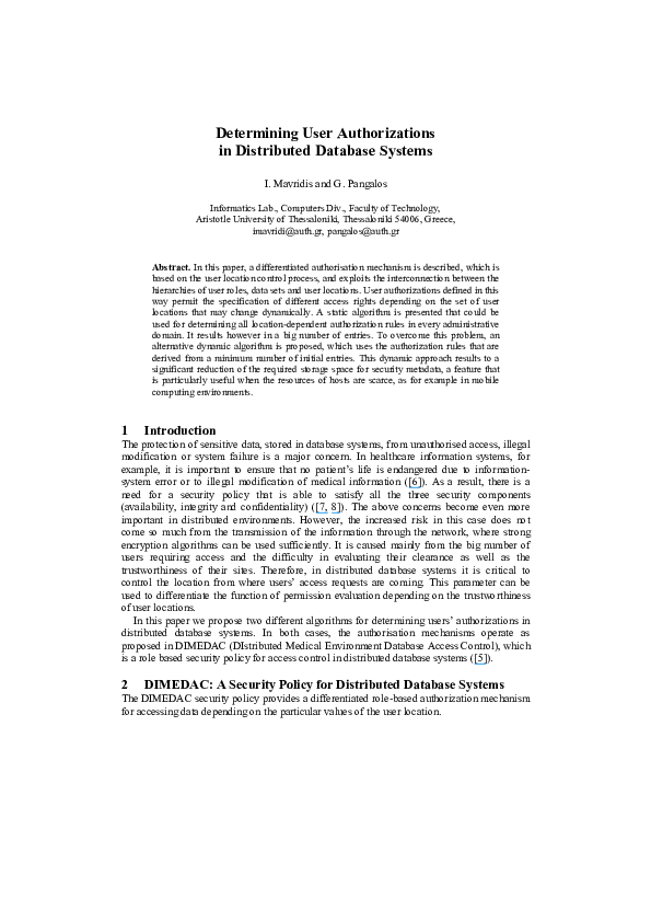 (PDF) Determining User Authorizations in Distributed Database Systems