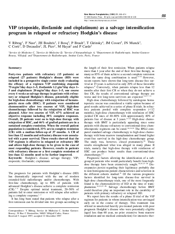 (PDF) VIP (etoposide, ifosfamide and cisplatinum) as a salvage ...