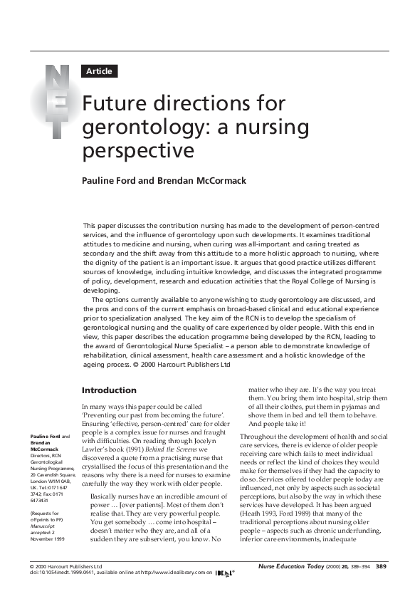 (PDF) Future directions for gerontology: a nursing perspective