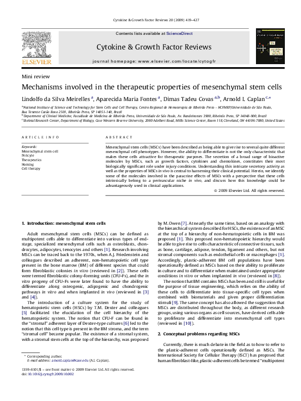 (PDF) Mechanisms involved in the therapeutic properties of mesenchymal ...