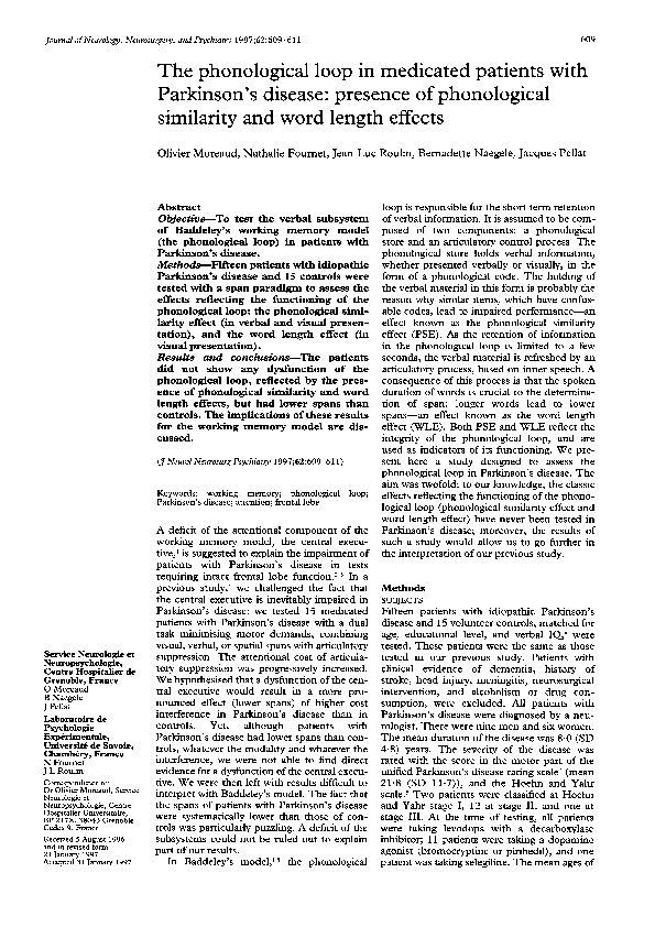 (PDF) The phonological loop in medicated patients with Parkinson's ...