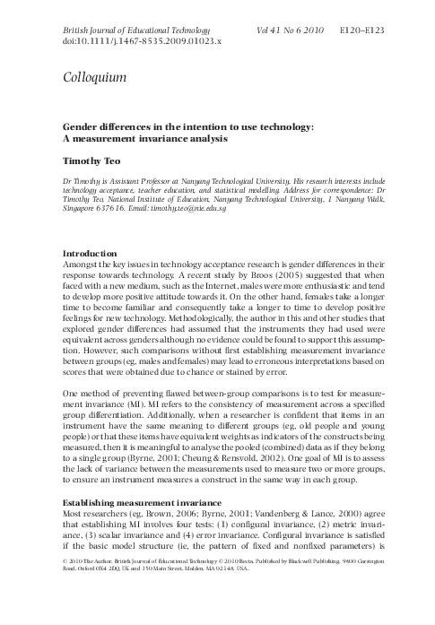 (PDF) Gender differences in the intention to use technology: A ...