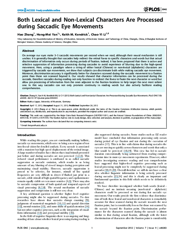 (PDF) Both lexical and non-lexical characters are processed during ...