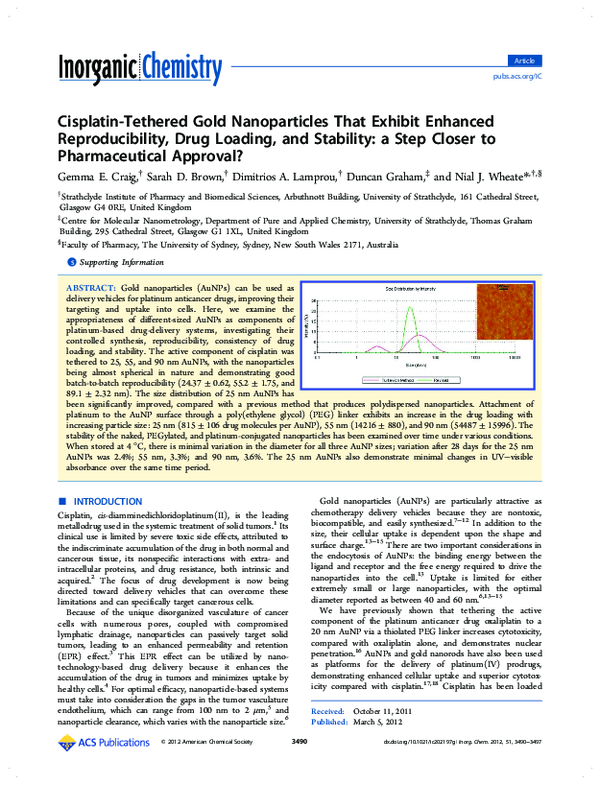 (PDF) Cisplatin-tethered gold nanoparticles that exhibit enhanced ...