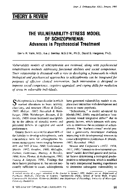 (PDF) The vulnerability-stress model of schizophrenia: Advances in ...