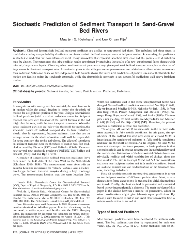 (PDF) Stochastic Prediction of Sediment Transport in Sand-Gravel Bed Rivers