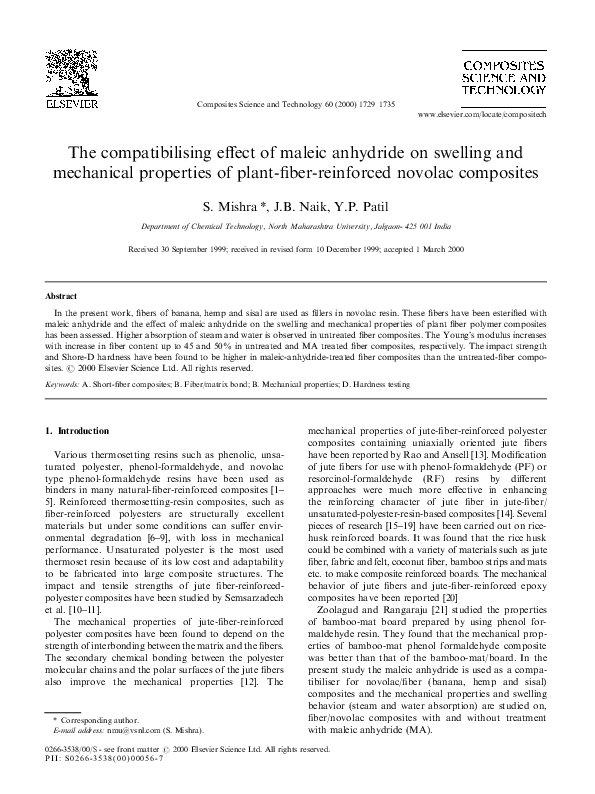 (PDF) The compatibilising effect of maleic anhydride on swelling and ...