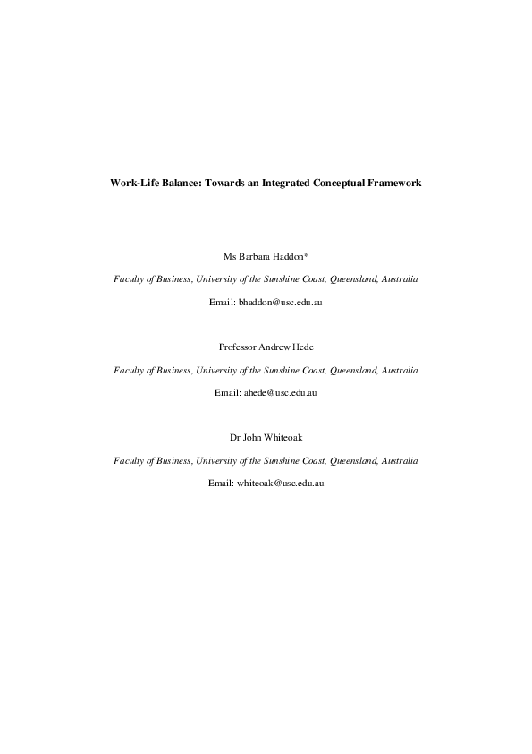 (PDF) Work-life balance: Towards an integrated conceptual framework