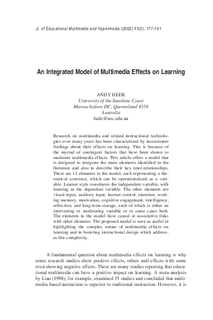 (PDF) An integrated model of multimedia effects on learning
