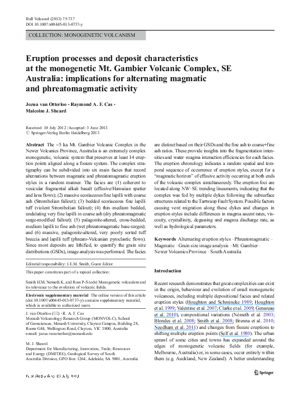 (PDF) Eruption processes and deposit characteristics at the monogenetic ...