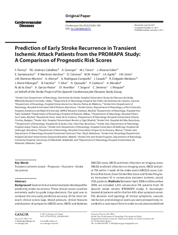 (PDF) Prediction of Early Stroke Recurrence in Transient Ischemic ...